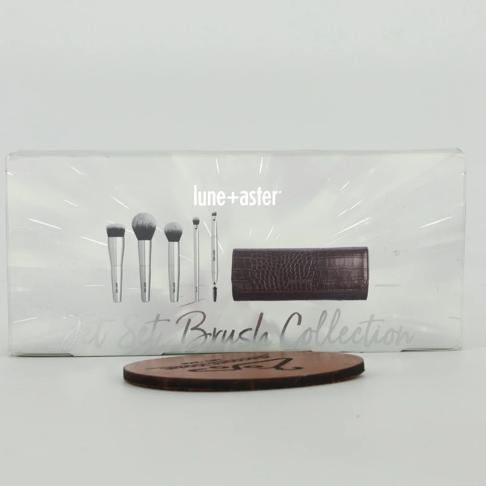 Lune+Aster Jet Set Brush Collection 5-Piece Makeup Set with Plum Croc Case NEW
